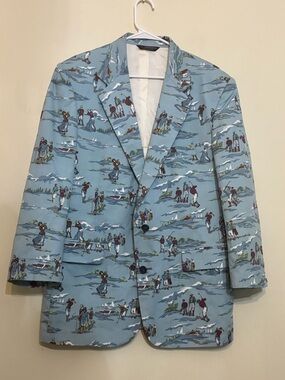 80s Golfers Novelty Print Sport Coat Blue The Captain's Shoppe Florida 40 Short